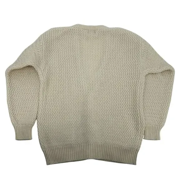 Vintage 80s 90s Men's L Bay Waters cream zig zag knit button